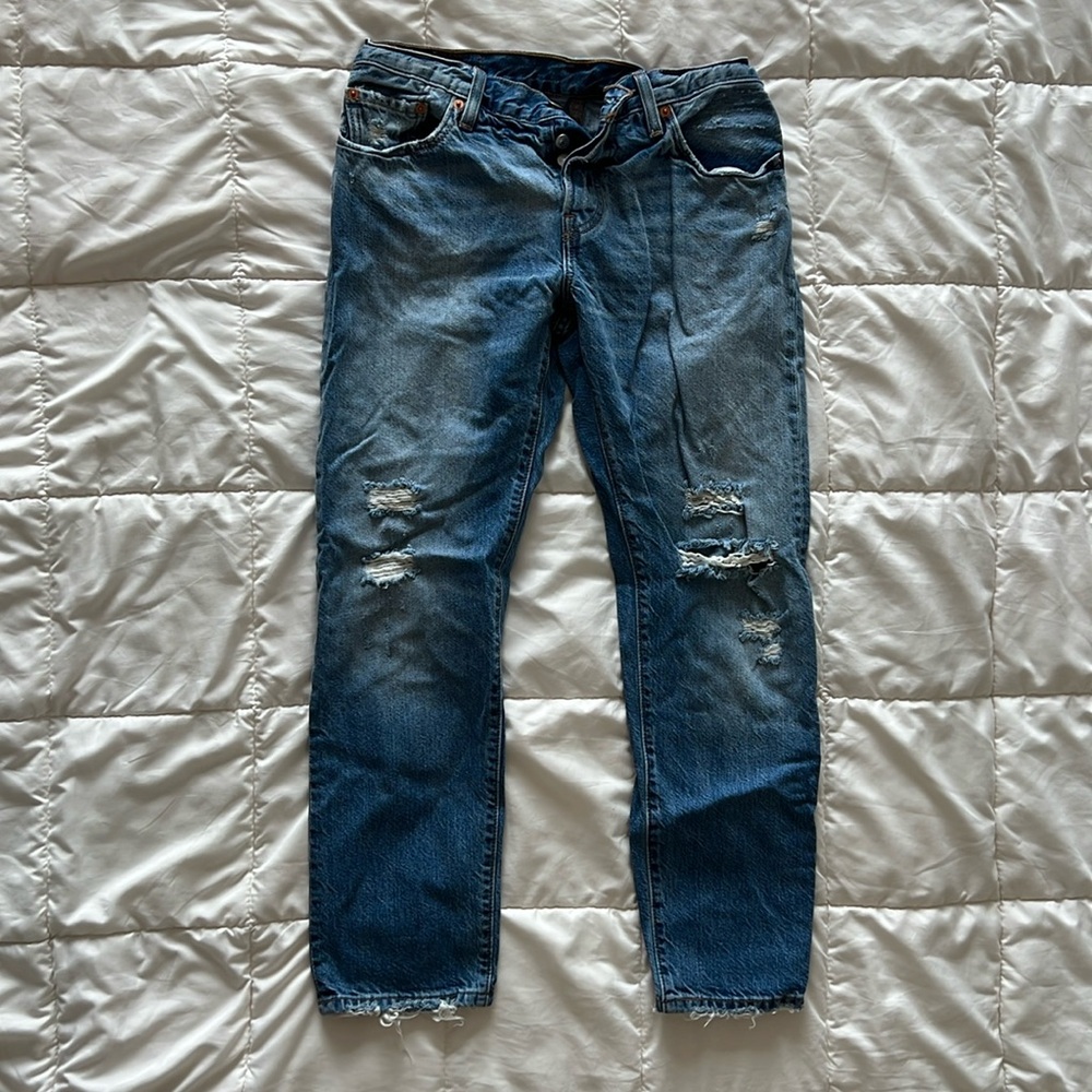 Levi Strauss 501 button fly W27 L32 distressed jeans blue